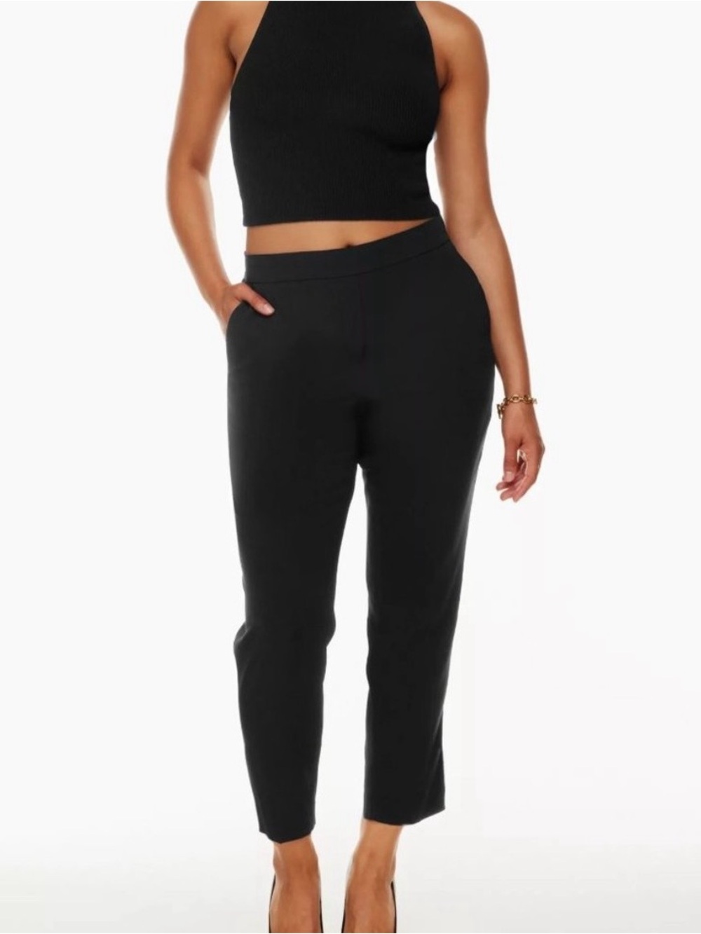 Aritzia Babaton Black Crepette Cropped High-Rise Ankle Pants